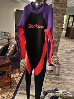Gladiator Full-Body Wetsuit in Black, Purple & Coral orange